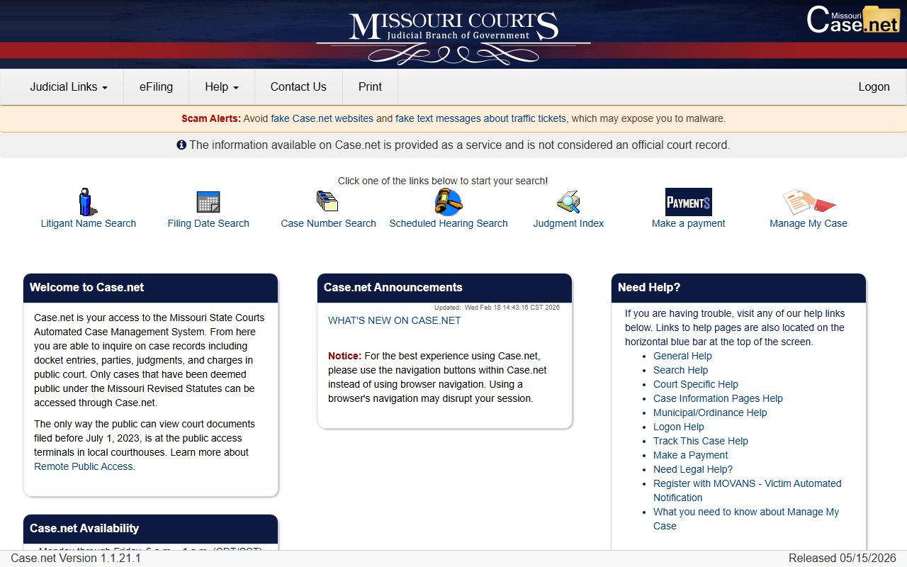 Missouri Case.net Webster County court records after arrest search