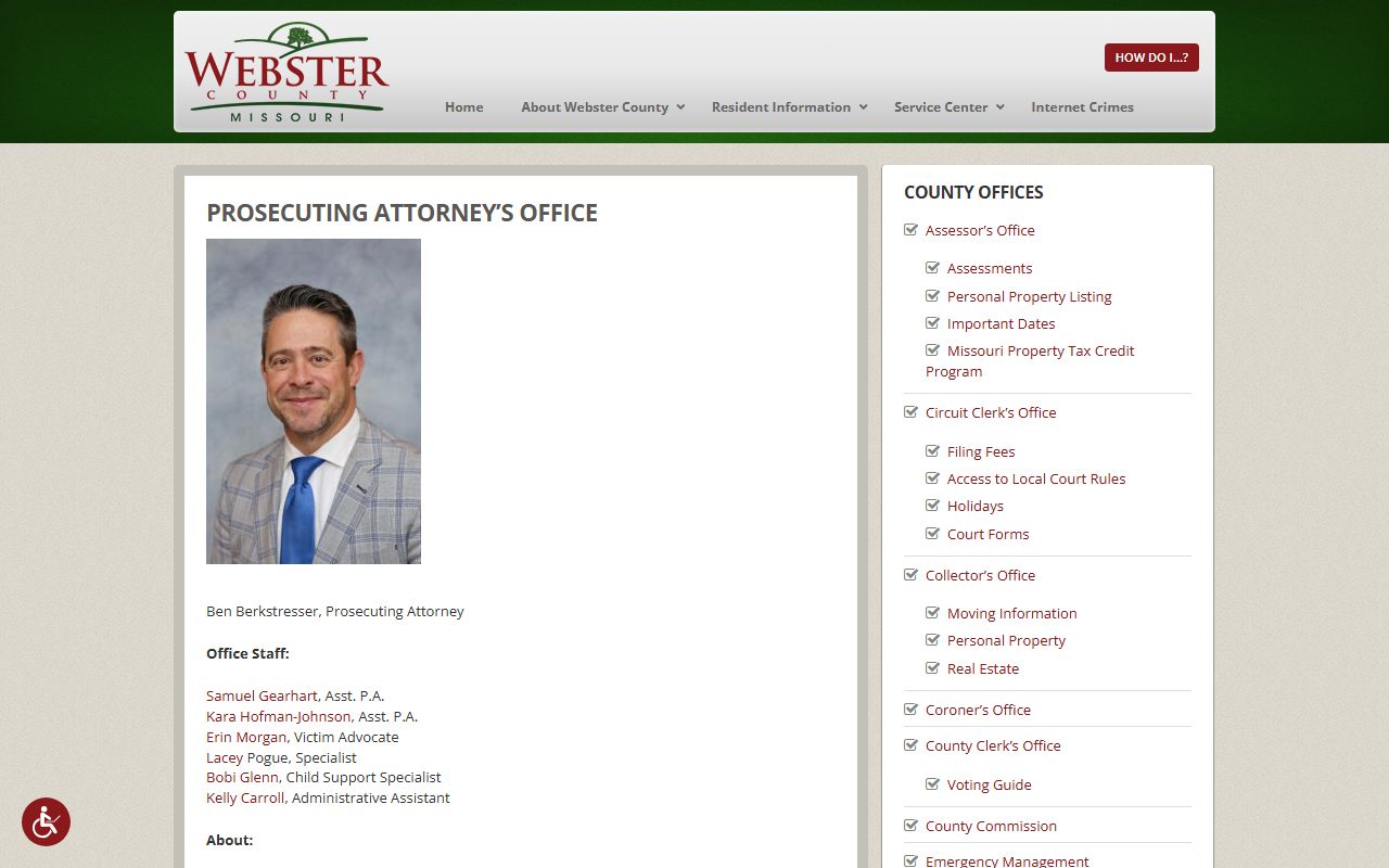 Webster County Prosecuting Attorney court records after arrest office page